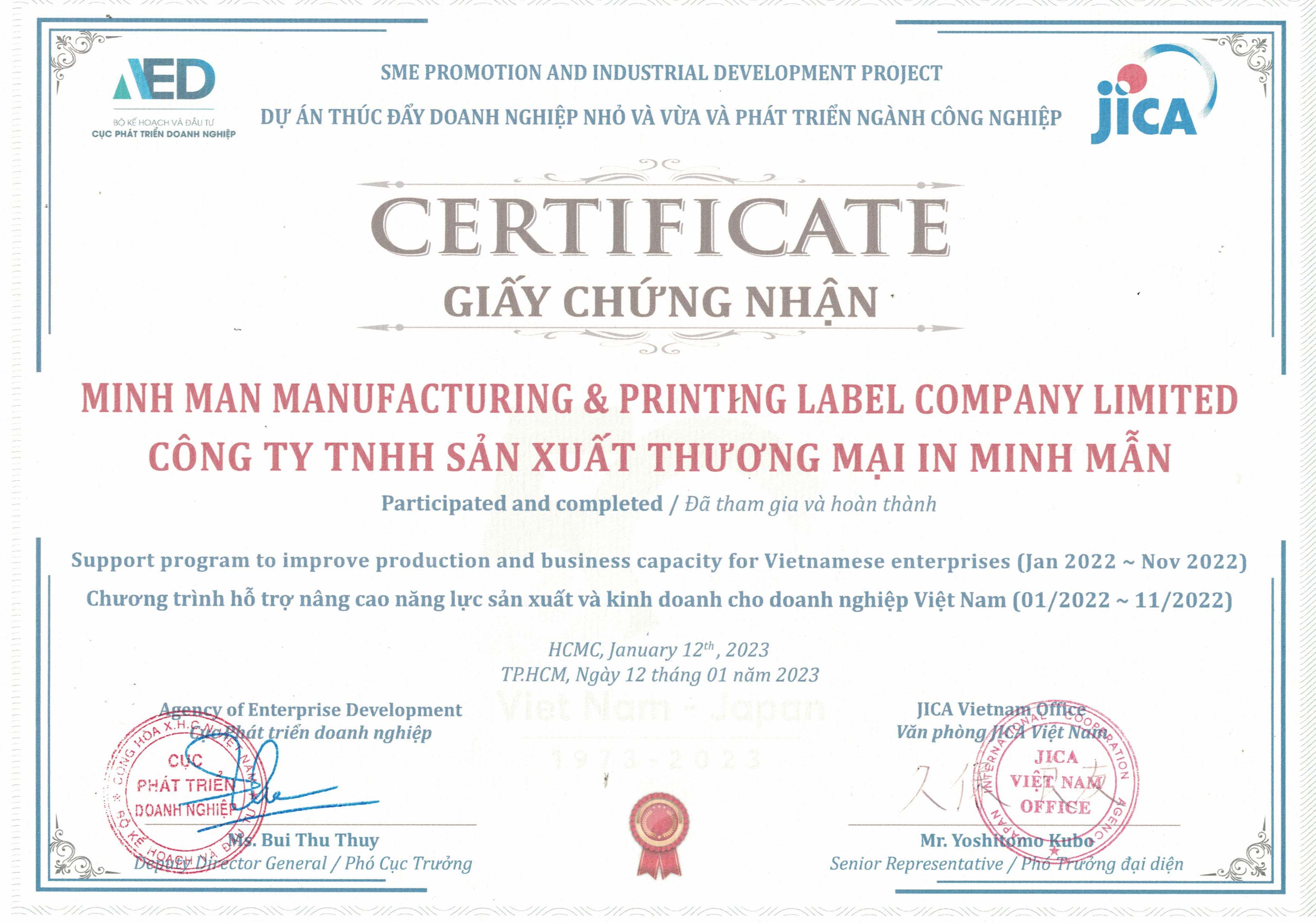 CHỨNG NHẬN JICA